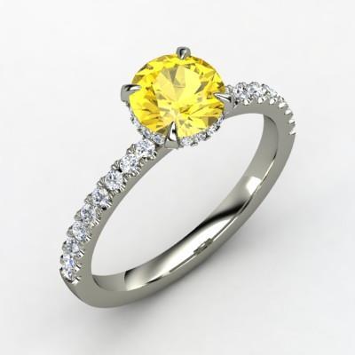 Fede nuziale rotonda con zaffiro giallo e diamante 3.50 carati in oro bianco 14K - harrychadent.it