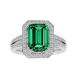 Fede nuziale verde smeraldo con diamante oro bianco 14K 8 carati