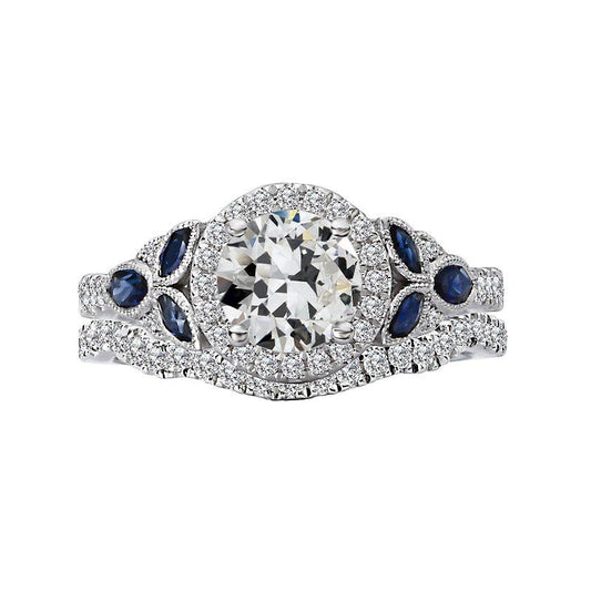 Fedi nuziali Halo con diamanti a taglio antico e zaffiri marquise 6 carati - harrychadent.it