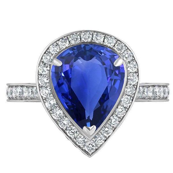 Fedi Nuziali Halo Donna Pera Zaffiro Blu & Diamanti 4.50 Carati - harrychadent.it