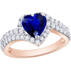 Fedi nuziali da donna Halo Cuore Zaffiro Blu Diamanti 4.50 Carati