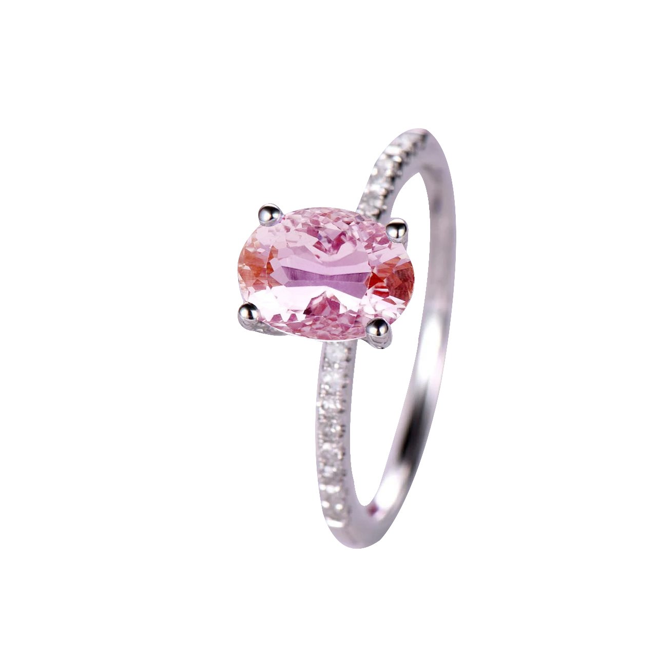 Fedi nuziali in oro bianco 14.75 ct con Kunzite con diamanti incastonati a polo 14K - harrychadent.it