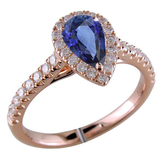 Gemma Halo Pave Set Anello Di Diamanti Pera Zaffiro Ceylon 5.50 Carati - harrychadent.it