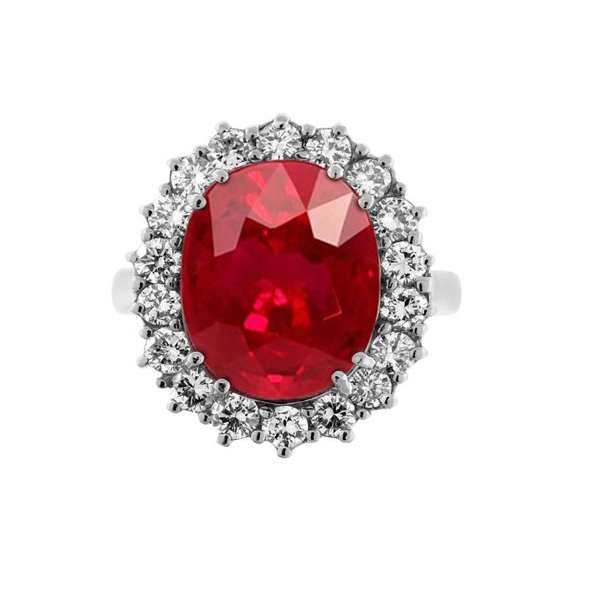 Gemma rubino rosso di forma ovale con anello di diamanti in oro bianco 14 carati 10.50 ct - harrychadent.it