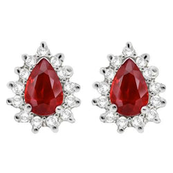 Gemma rubino rosso taglio pera con orecchino a bottone con diamante 3.80 carati