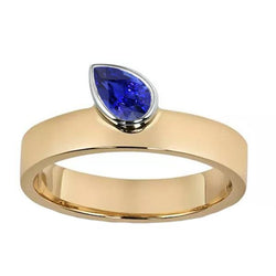 Gemstone Anniversary Ring Bicolore 1 carati zaffiro blu pera con oro bianco 14 carati