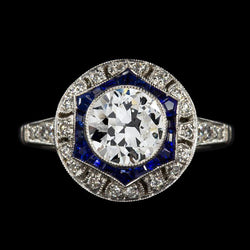 Gioielli Art Déco Nuovo anello Double Halo Zaffiri di Ceylon con diamanti a taglio antico