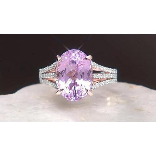 Gioielli bianchi con anello con kunzite rosa a taglio ovale da 18 ct e diamante rotondo - harrychadent.it
