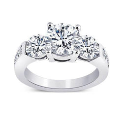 Gioielli con anello di fidanzamento in stile pietra con tre diamanti rotondi da 3.76 carati