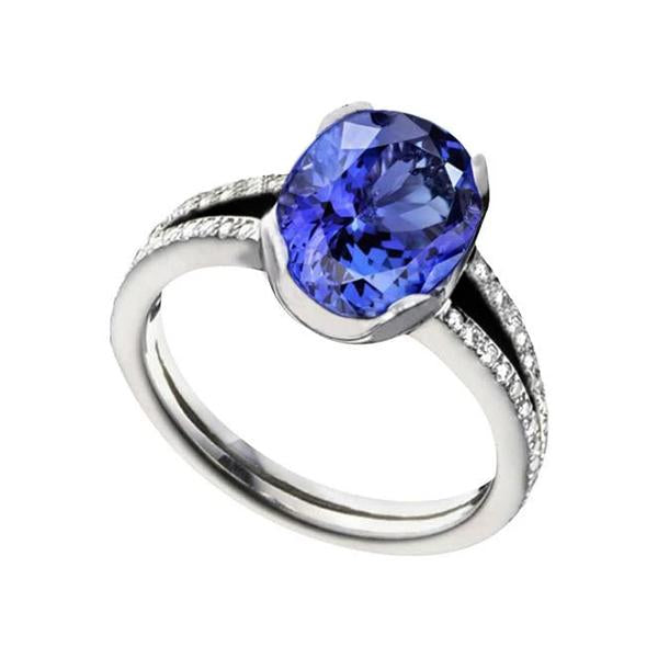 Gioielli con anello in pietra preziosa da 3.75 carati con diamanti rotondi e ovali di tanzanite - harrychadent.it