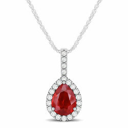 Gioielli con ciondolo da donna con rubini rossi e diamanti tagliati a pera da 3.50 carati