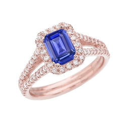 Gioielli con gambo diviso in oro rosa Halo Diamond Emerald Sapphire 3 carati