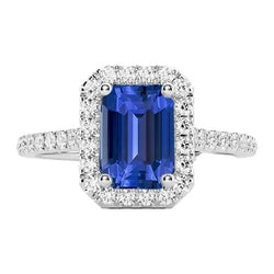 Gioielli con pietre preziose Halo Anello con zaffiro dello Sri Lanka e diamante 4.50 carati