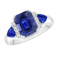 Gioielli con pietre preziose con diamanti Anello con smeraldo e zaffiri blu pera 4 carati