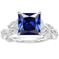 Gioielli da donna Anello con diamanti marquise e zaffiro blu principessa 4 carati