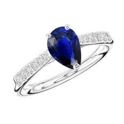Gioielli da donna con diamanti Anello con zaffiro blu a forma di pera 3 carati