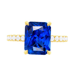 Gioielli da donna con diamanti rotondi Nuovo anello con zaffiro di Ceylon radiante 4 carati