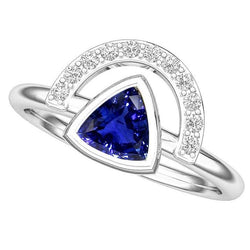 Gioielli da donna con pietre preziose Trilioni di castoni con anello in zaffiro blu 2 carati