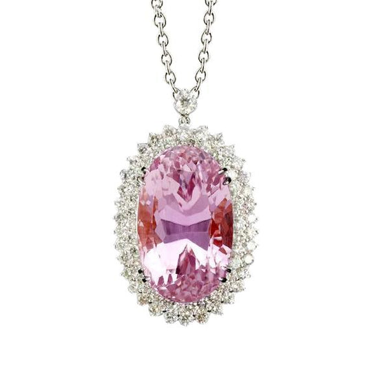 Gioielli in oro bianco 14 carati con gemme rosa ciondolo donna con kunzite 36.50 ct - harrychadent.it