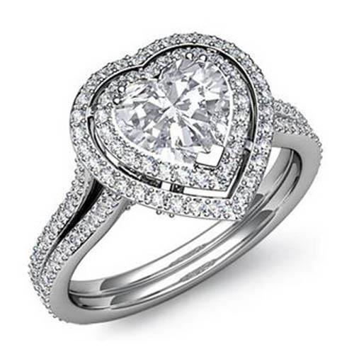 Gioielli personalizzati Anello con doppio diamante a forma di cuore a forma di cuore