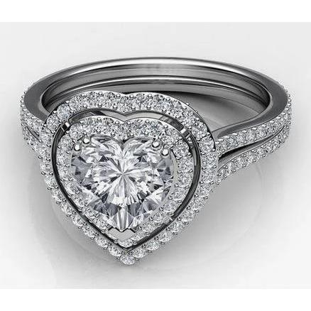 Gioielli personalizzati Anello con doppio diamante a forma di cuore a forma di cuore