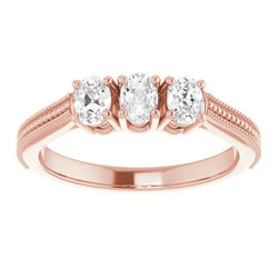 Gioielli personalizzati Anello in oro rosa ovale con diamanti a taglio antico