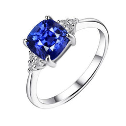 Gioiello di pietre preziose Cuscino Zaffiro Anello 2.50 carati Piccolo diamante rotondo