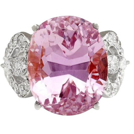 Gioiello per fedi nuziali in oro bianco con kunzite rosa e diamanti 18.50 ct - harrychadent.it