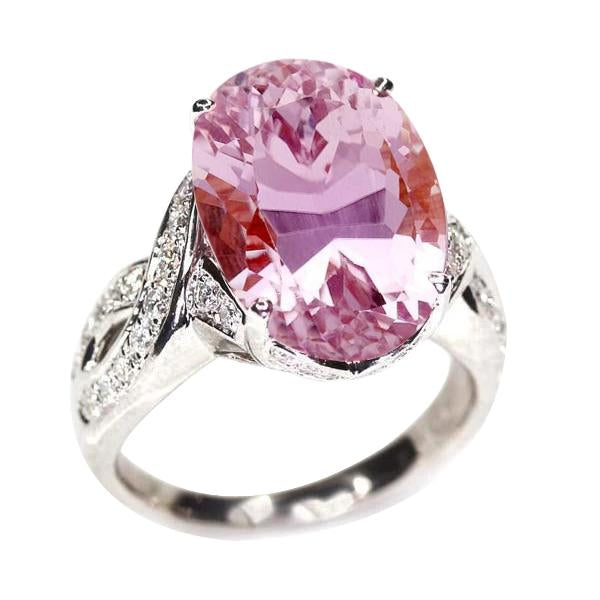 Grande Kunzite Con Piccoli Diamanti 29.85 Carati Fede Nuziale Oro Bianco - harrychadent.it