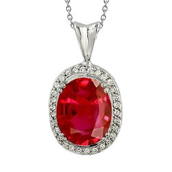 Grande Rubino Rosso Con Piccoli Diamanti 7.30 Ct. Collana con ciondolo Oro 14K