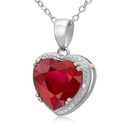 Grande Rubino Rosso Con Piccolo Diamante Collana Pendente 14.10 Carati WG 14K - harrychadent.it