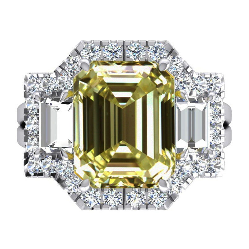 Grande Smeraldo Giallo Canarino Diamante Fede Nuziale