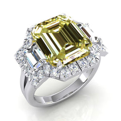Grande Smeraldo Giallo Canarino Diamante Fede Nuziale