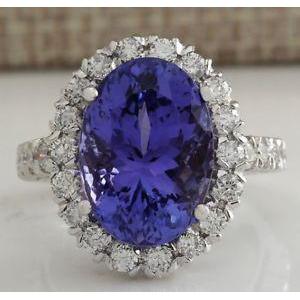 Grande Tanzanite E Diamanti 18 Carati Fede Nuziale Oro Bianco 14K - harrychadent.it