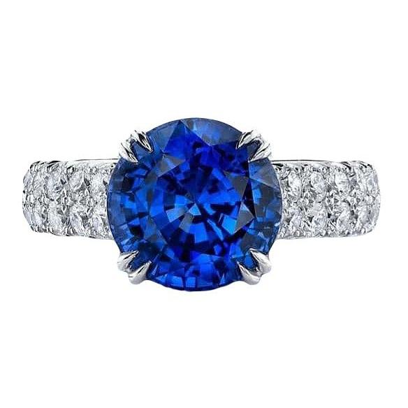 Grande anello rotondo con diamante. autentico zaffiro blu. 6 carati. con griffe in oro - harrychadent.it
