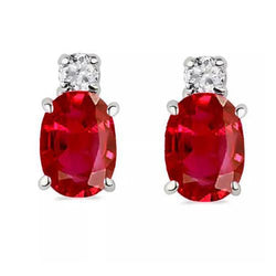 Grandi orecchini da donna con rubini rossi e diamanti 11 carati WG 14K