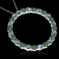 Green And White Diamond Circle Pendente Collana 8.75 Carats