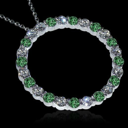 Green And White Diamond Circle Pendente Collana 8.75 Carats - harrychadent.it