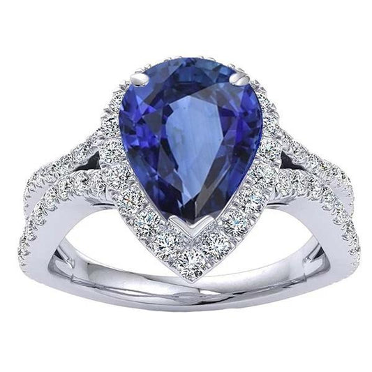 Halo Anello Di Fidanzamento Con Gambo Diviso Zaffiro Blu E Diamanti 6.50 Carati - harrychadent.it