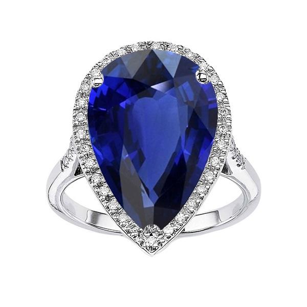 Halo Anello Di Fidanzamento Pera Zaffiro Ceylon & Diamanti 5 Carati - harrychadent.it