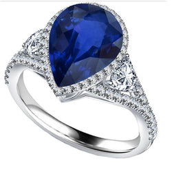 Halo Anello In Oro Zaffiro Blu Con Pietre Laterali Diamantate 4.50 Carati
