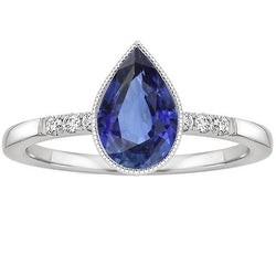 Halo Bezel Set Anello Pera Zaffiro Sri Lanka e Diamanti 2.50 Carati