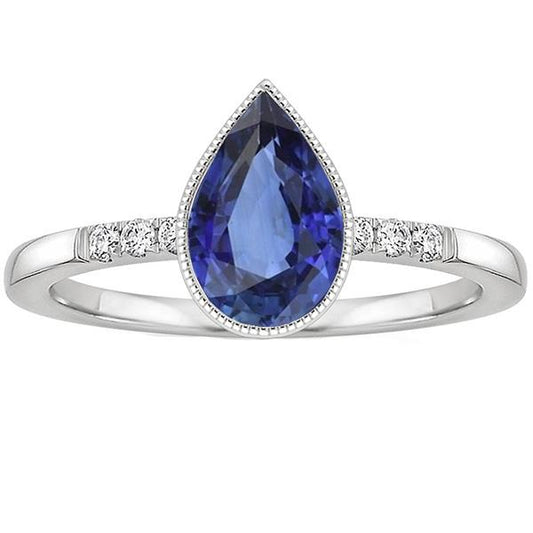 Halo Bezel Set Anello Pera Zaffiro Sri Lanka e Diamanti 2.50 Carati - harrychadent.it