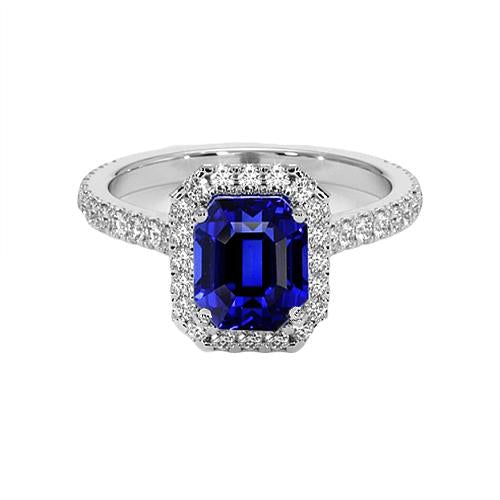 Halo Blue Sapphire Anello Di Diamanti Con Accenti 10.25 Carati - harrychadent.it