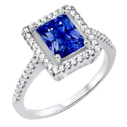 Halo Blue Sapphire Anello Di Fidanzamento Radiante & Diamanti 3.50 Carati