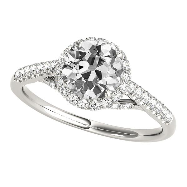 Halo Cathedral Anello di fidanzamento con diamante tondo a taglio antico con montatura da 5,25 carati