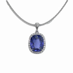 Halo Cushion Collana con ciondolo zaffiro e diamanti 2,50 carati