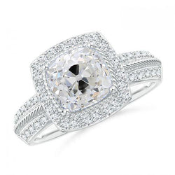 Halo Cushion Diamond Ring Old Cut Jewelry 3.50 Carati Pave Set Accenti