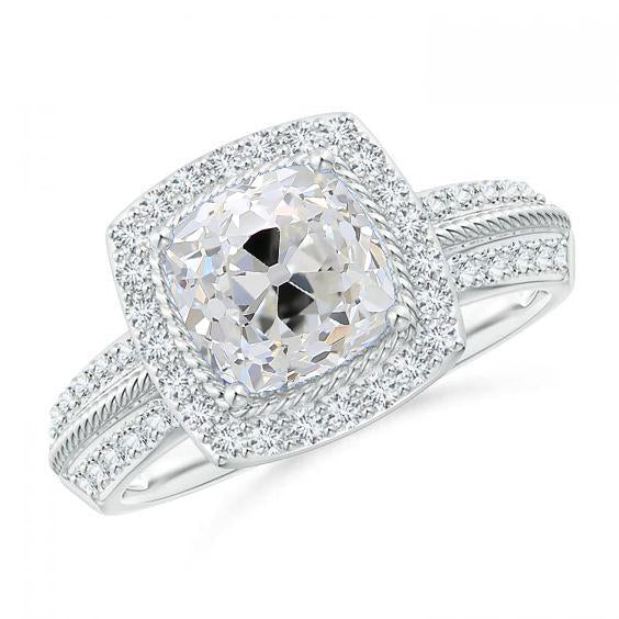 Halo Cushion Diamond Ring Old Cut Jewelry 3.50 Carati Pave Set Accenti - harrychadent.it