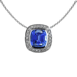 Halo Cushion Gemstone & Round Diamond Pendant 14K Gold 3.50 Carati
